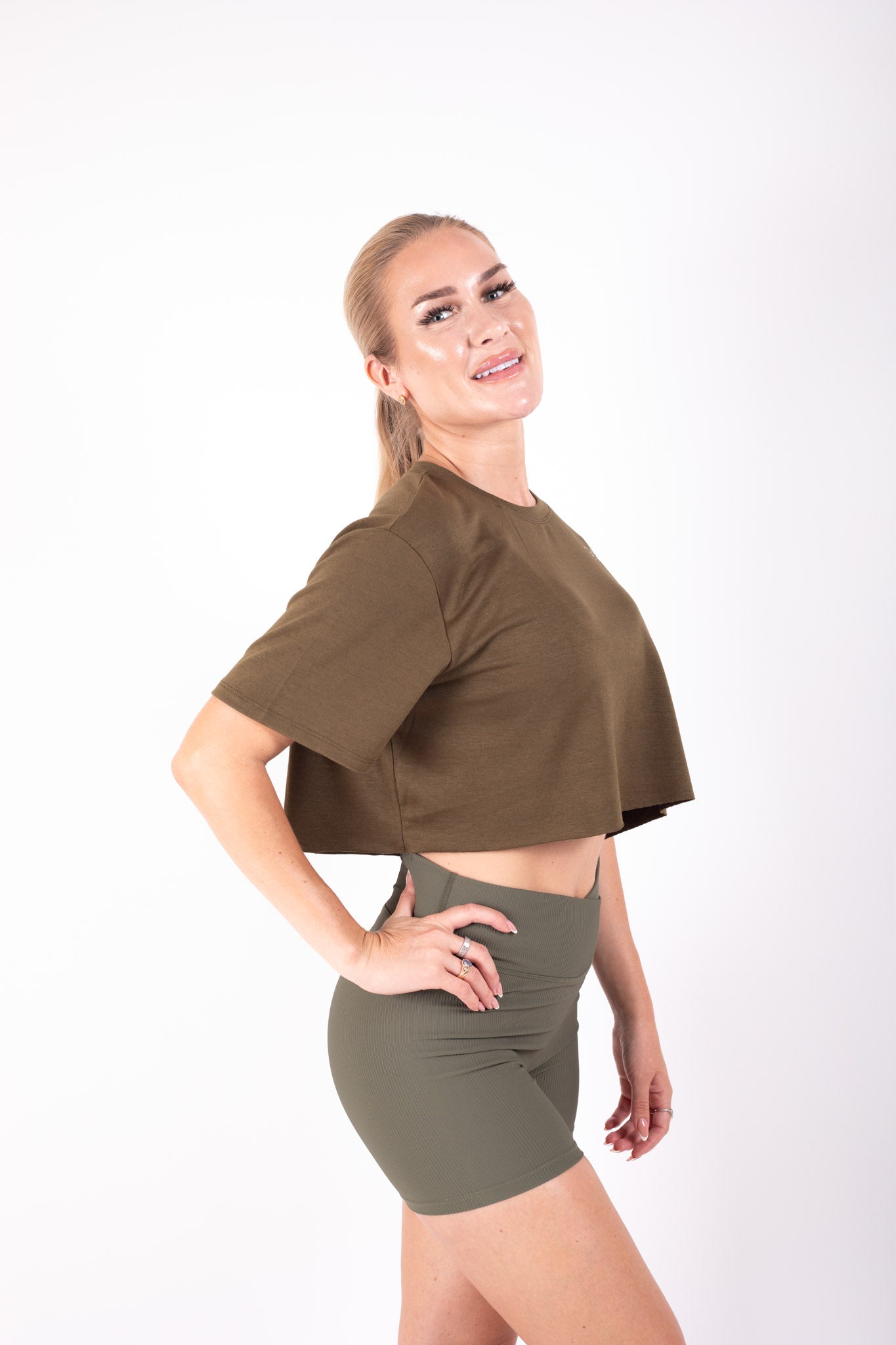 Crop Top Short Set Army Green