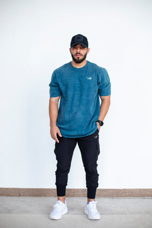 UAE Mark Oversized Men T-Shirt Acid Sea Blue