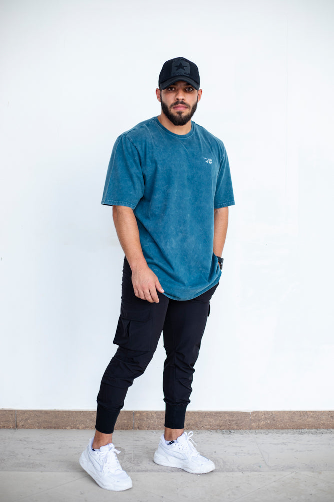 UAE Mark Oversized Men T-Shirt Acid Sea Blue