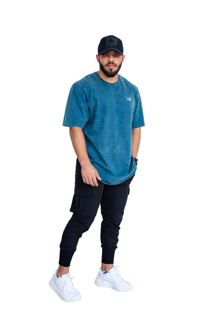 UAE Mark Oversized Men T-Shirt Acid Sea Blue