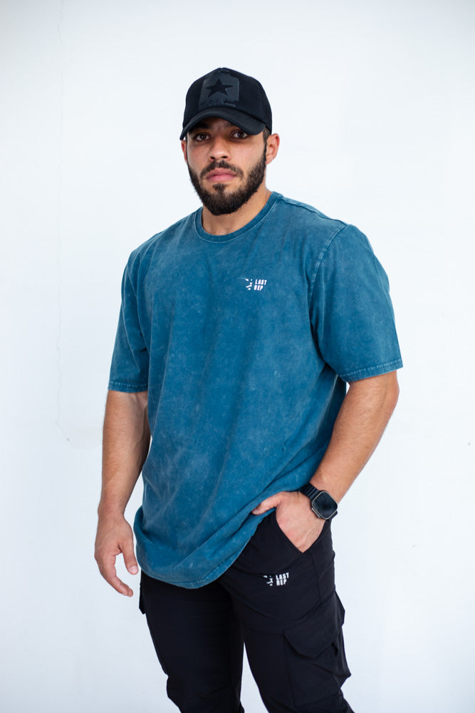 UAE Mark Oversized Men T-Shirt Acid Sea Blue