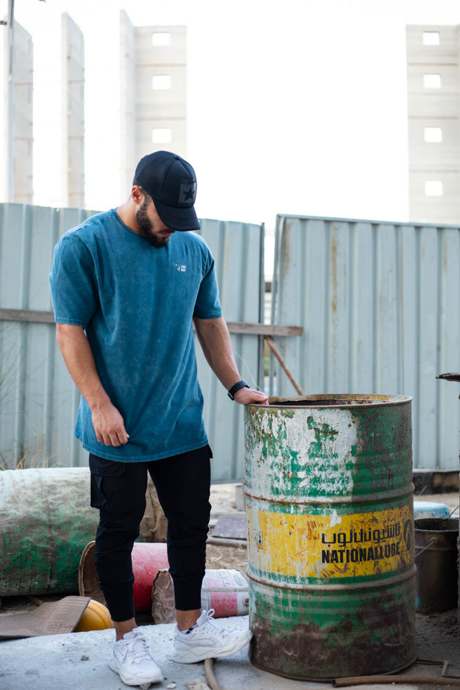 UAE Mark Oversized Men T-Shirt Acid Sea Blue