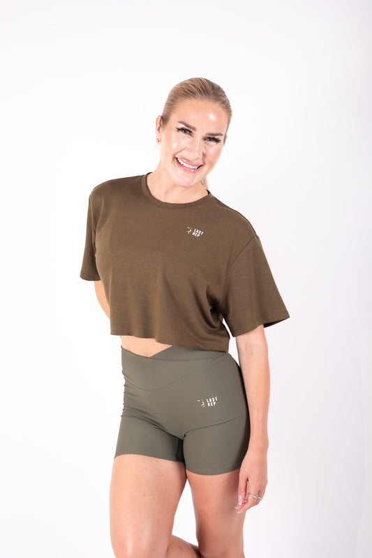 Crop Top Short Set Army Green