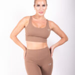 Comfortable Nude Brown Yoga Set with Cross Back Design